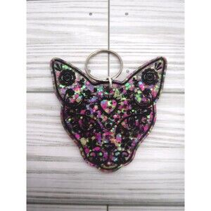 Keychain Cat Sugar Skull Chunky Glitter